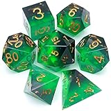 Haxtec DND Dice Set Sharp Edge Resin Dice with Dice Case War Series Green Black D&D Dice for RPG Rol