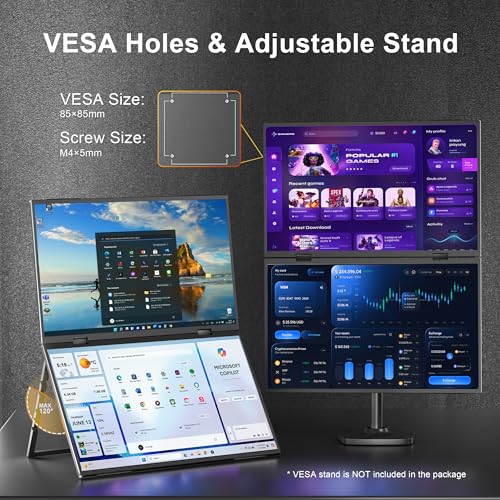 Image of Dual Portable Monitor, 15.6 inch 1080P FHD IPS Folding Stacked Triple Laptop Screen Extender, USB-C Plug & Play Travel Extended Computer Display for Laptop PC Windows