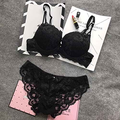 Image of UNITRUST Designer Women's Bra and Panty Set Lace Push Up Solid Lingerie Set