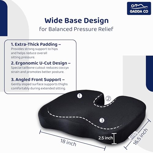Image of GADDA CO Back Support for Chair & Coccyx Seat Cushion Combo for Tailbone Pain Relief | Memory Foam Sitting Cushion for Office Chair, Car & Home | Relief from Back, Sciatica & Hip Pain (Mesh Black)