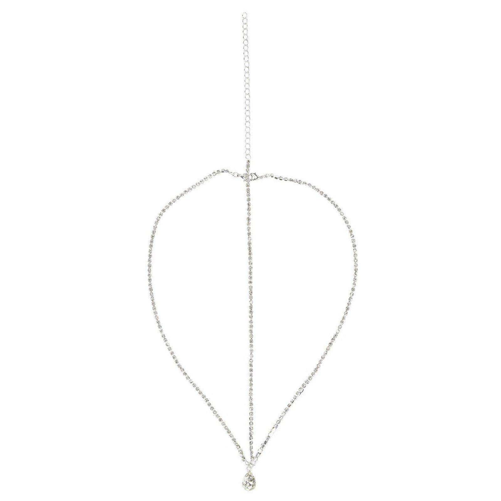 Silver Rhinestone Head Chain, Pendant Headpiece for Wedding, Bachelorette Party, Bridal Shower