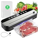 Strixorn Envasadora al vacío 6 en 1 con barra de sellado de 30 cm y 50 bolsas, sellado automático de alimentos para frescura, modo húmedo/seco, cortador integrado, pantalla LED