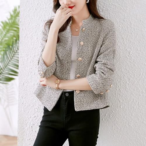 Women's Cropped Tweed Blazer Long Sleeve Vintage Open Front Work Office Short Jacket4