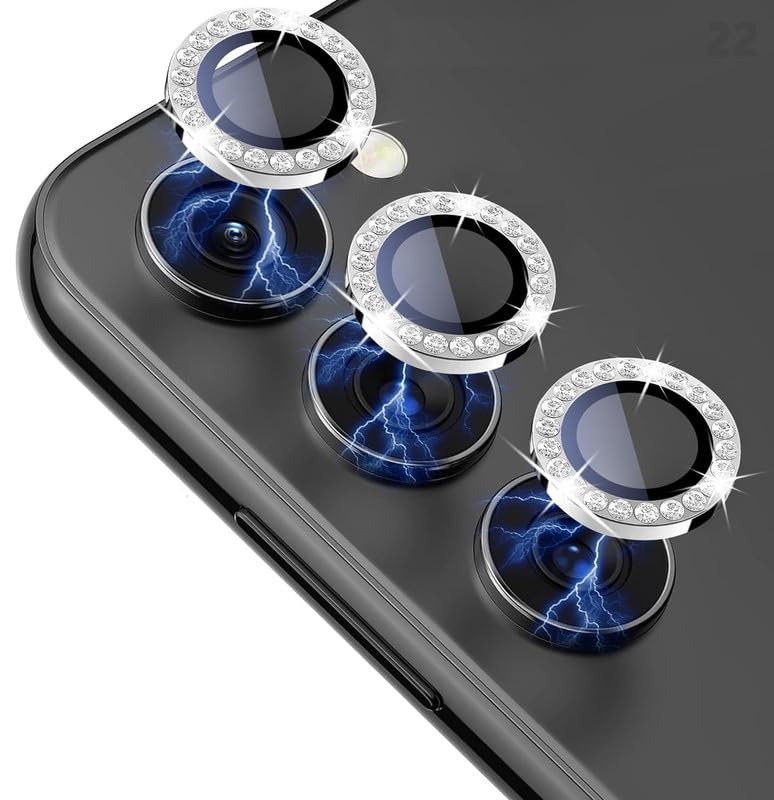Image of NEW Glitter Diamond Camera Lens Protector for Samsung Galaxy S24 / S24 Plus 5G | Full Coverage 9H Surface Tempered Glass with Metal Ring Guard - [3-Pack, Silver Diamond]