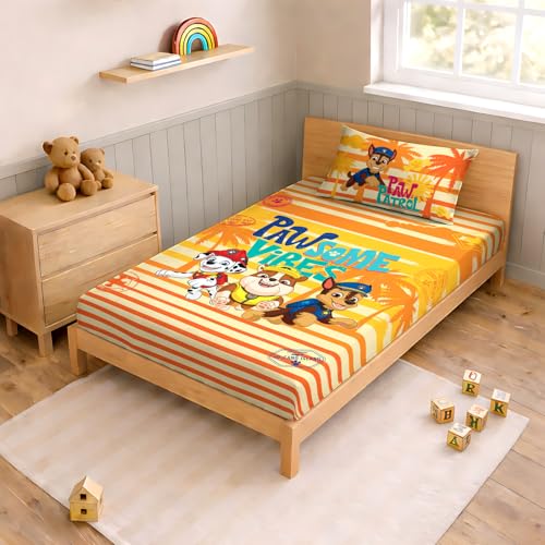 Image of Sassoon Paw Patrol Digital Printed, Cotton Single Bedsheet, 300 TC, 1 Pillow Cover, Fade Resistant, Bedsheet for Kid's Bedroom, (1.50m X 2.35m)