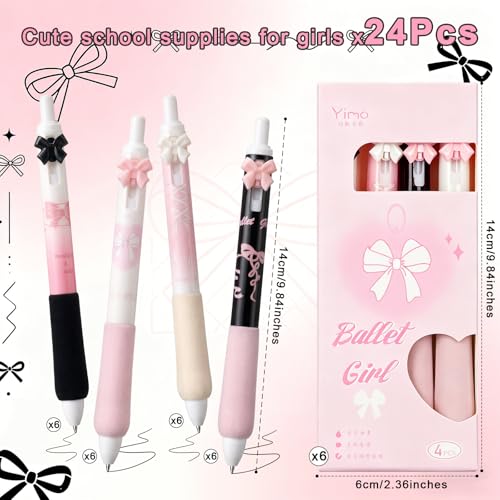 24 bolígrafos rosa con moño estilo coqueto miniatura 2