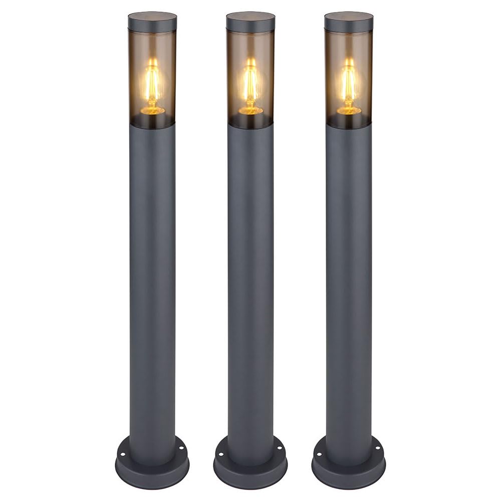 LED Standleuchte Außenbeleuchtung Sockelleuchte rauch anthrazit Außen Garten Stehlampe, Edelstahl Kunststoff, 1x 7W 630Lm warmweiß, DxH 7,6x80 cm, 3er Set