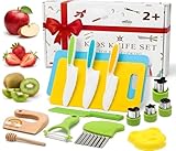 Kindermesser 16-teiliges Kinder Sicherheit Kochmesser Küchenmesser Set mit Gemüse Ausstechformen, Holzmesser, Schneidebrett etc. Montessori Spielzeug als Geburtstagsgeschenk für Kinder ab 2 Jahren