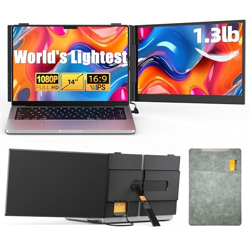 Image of 14 inch Dual Laptop Screen Extender with 1.3lbs - Ultra Thin Portable Monitor for Laptop Plug & Play, FHD 1080P Laptops Extended Monitor for 13 inch-17 inch Laptops, USB-C /HDMI Travel Display for Mac /Win
