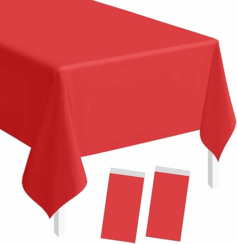 Miniatura 1 de SietDESEO Paquete de 2 manteles de plástico color rojo de 54 x 108 pulgadas, desechables de alta calidad para mesa rectangular, para bodas, baby
