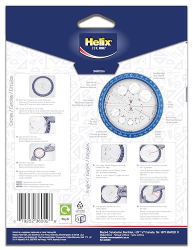helix angle and circle maker with integrated circle templates 360 degree 6 inch  15cm assorted colors 36002