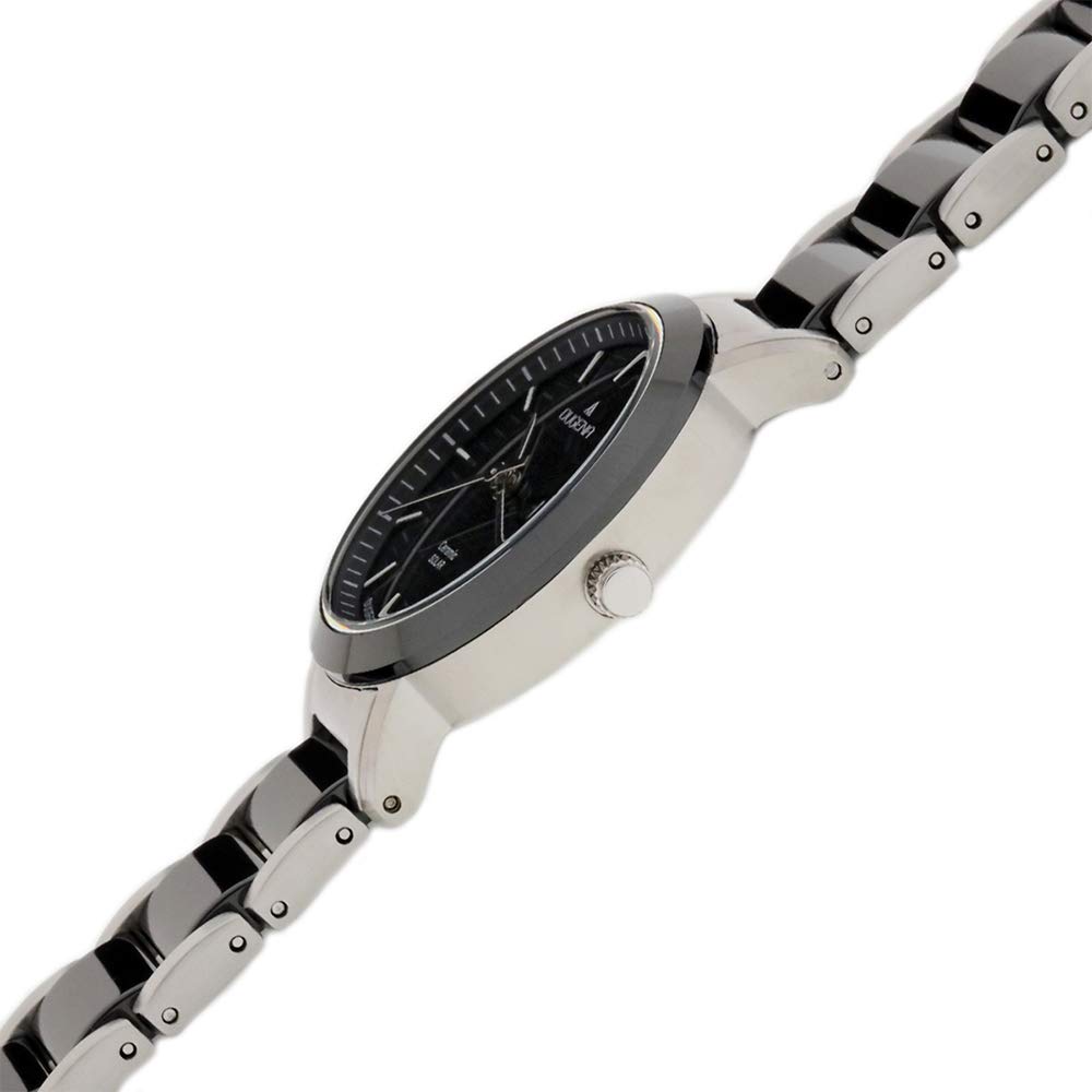 Dugena Damen-Armbanduhr 4461007 Ceramic Solar, Quarz, Solarbetrieb, schwarzes Zifferblatt, Keramik-Edelstahlgehäuse, Mineralglas, Keramik-Edelstahlarmband, Drückerfaltschließe, 5 bar