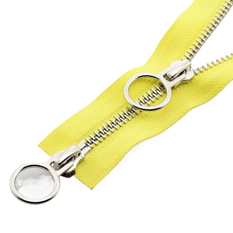 Cremallera Bidireccional Cremallera metálica larga de 70/90 cm, doble deslizador, bidireccional, for chaquetas, kit de reparación de cremalleras n.° 5(Yellow,90cm)