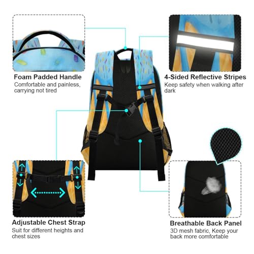 Image of Blue Ice Cream Drip Large School Backpacks with Chest Strap for Boys Girls Students,Lightweight Bookbags 17 Inch, Summer Waffle Portable Casual Daypack Bags
