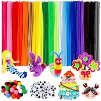 UNIANE 520 Stück Pfeifenreiniger zum Basteln, 400 Pfeifenputzer Chenilledraht Pfeifenputzer Bunt mit 120 Pfeifenputzer Zubehör Plüschbälle und Augen, Pipe Cleaner Set für DIY Basteln und Dekorationen