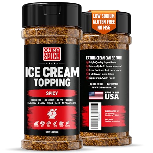 Ice Cream Topping Spicy Blend Mix - Gluten Free &amp; Low Sodium Spicy Powder Flavor for Coffee Toppings. Gourmet Hot Seasoning Topping Salt for Ice Cream or Foods. Vegan Hot Seasoning Blend. 4.1oz
