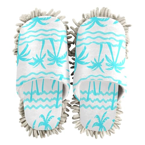 Kigai Blue Palm Trees Mop Slippers for Floor Cleaning, Slippers for Women Men, Microfiber Floor Cleaning, M2
