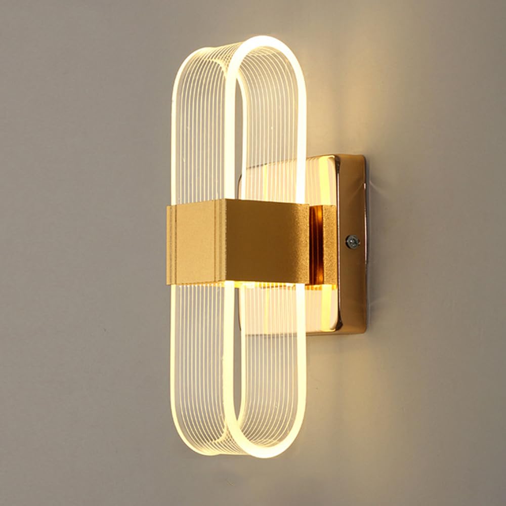 Mengjay Wall Lamp Dimmable Indoor, LED Wall Lights Dimmable 3000K/4500K/6000K Wall-Mounted Light for Living Room Bedroom Hallway Corridor Stairs (Gold)