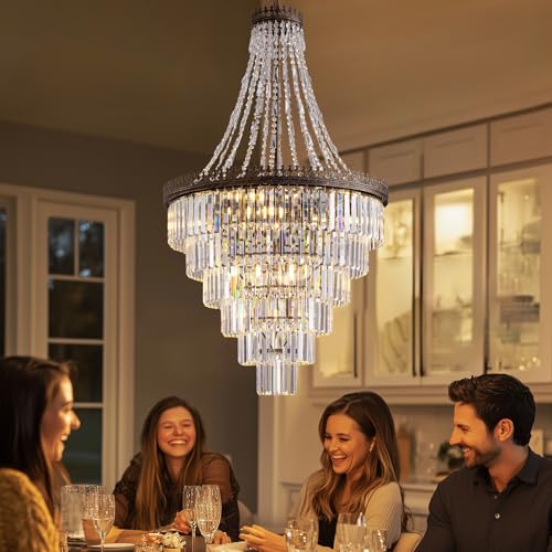 WECHAET French Empire Vintage Crystal Staircase Chandelier, Antique Bronze High Ceiling Chandelier for Foyer Entryway Hallway Entrance Living Room, Foyer Lighting Fixtures, 28" W x 48" H by WECHAET - Used condition - Image 8