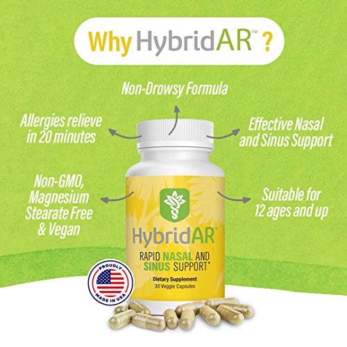 Hybrid Remedies Hybridar Rapid Nasal & Sinus Support Pharmacist Formulated Natural Herbal Formula To Support Seasonal Allergies - Gluten-Free Non-Gmo Vegan - Veggie Caps - 30 Capsules #TOP2