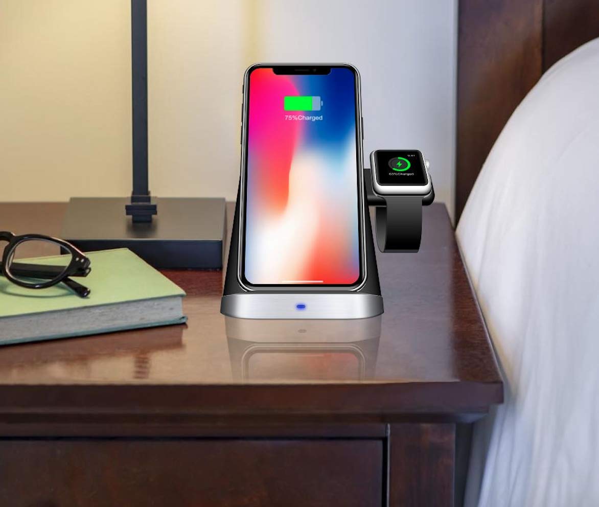 Stazione di ricarica wireless 3 in 1, stazione di ricarica wireless per iWatch 5/4/3/2, ricarica rapida Qi da 7,5 W, per iPhone 11/11 Pro Max/SE 2/XS Max/XR/XS/X/8/8P