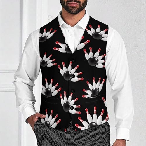 Bowling Ball Mens Suit Vests V-Neck Casual Vest Dress Formal Tuxedo Wedding Waistcoat3