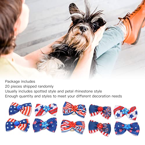 Belupai 20 peças de laços de cabelo para cães, laços de cabelo para cães patrióticos, laço multicolo