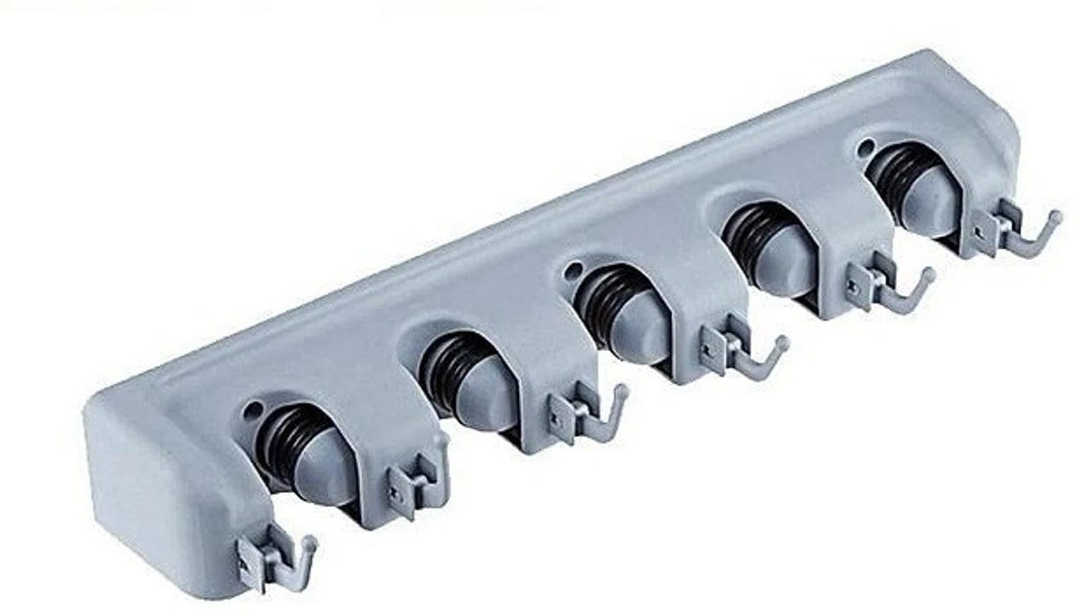 Wall Mounted Broom and Mop Holder with 5 Roller Slots, Grey | 6 Utility Hooks, Heavy Duty ABS Plastic, Kitchen & Garage Use, Multi-Purpose Rack, Cleaning Tool Organiser-image-16
