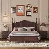 Harper & Bright Designs 3-Piece Full Bedroom Set, Walnut Full Size Wood Platform Bed with 2 Nightstands, Retro Design, Easy to Assemble