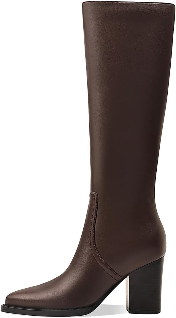 Womens Knee High Boots Retro Chunky Heel Pointed Toe Pull On Classic Knee High Boots for Women Girls Ladies Retro Tall Boot Winter Fall Fashion Boot