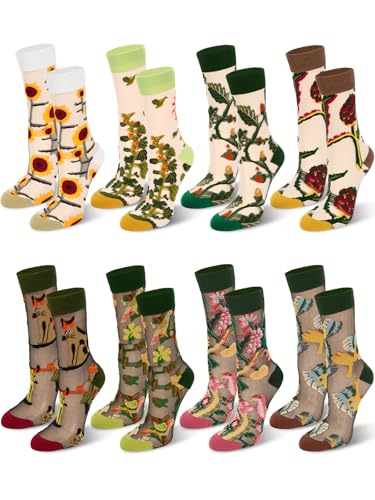 8 Pairs Women Floral Sheer Sock Vintage Embroidered Elastic See Through Socks Summer Thin Mesh Lace Jacquard Socks Cottagecore Accessories