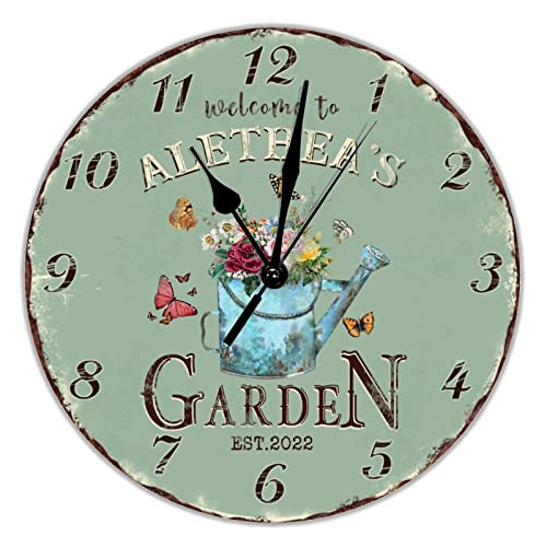 Reloj de pared redondo de PVC con nombre personalizado para jardín, funciona con pilas, cuarzo silencioso, 25,4 cm, decoración clásica para dormitorio, sala de estar, cocina, oficina en casa