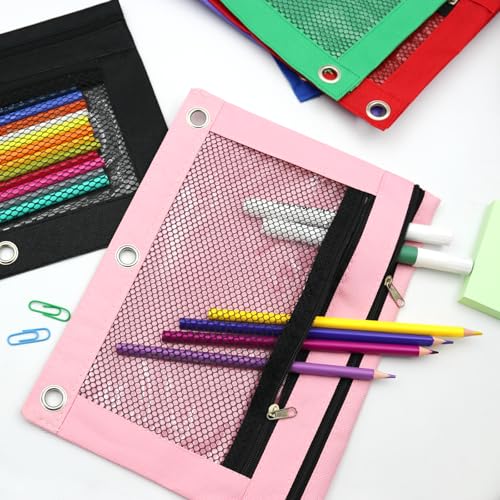Image of 36Pcs Pencil Pouch for 3 Ring Binder - Pen Case 3 Hole Pencil Pouch Zipper Bag Holder Bulk Accessories Clear Window Aesthetic Organizer Pockets