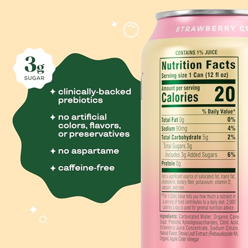 Image of Bloom Pop Prebiotic Soda, Gut Health Support, Strawberry Cream, 12 Pack | Strawberry cream flavor with clinically backed prebiotics for gut health, metabolism support and soda satisfaction.