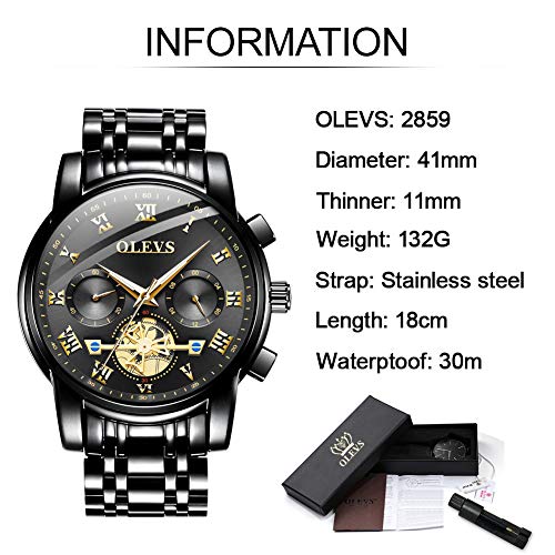 Image of OLEVS Men's Waterproof Watches Stainless Steel Waterproof Chronograph Wrist Watches Luxury Dress White Luminous Big Face Analog Quartz Male Watches