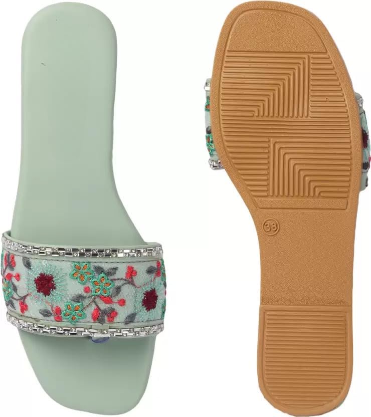 Image of PRIYANSH Enterprises Premium Women Ethnic Embroidered Flats Footwear for Women | Stylish Slippers For Party and Formal Wear | Flat Embroidered Sandal