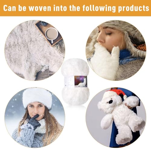 Image of Nuanchu 2 Pcs Fuzzy Faux Fur Yarn for Crochet Knitting,White | Soft Fluffy Eyelash Texture, 50g 30m Each Ball, For Amigurumi Toys Scarves Hats, Bulk Yarn Crafts Projects Supplies