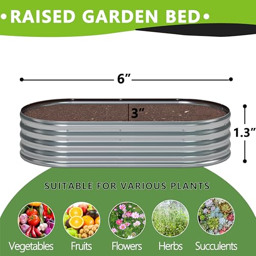 Oval Galvanized Raised Garden Bed for Vegetables, Flowers & Succulents