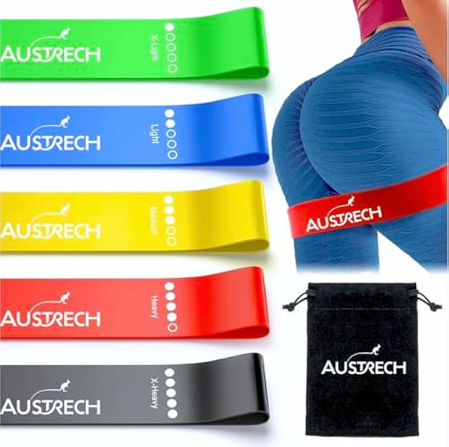 Exercise Resistance Bands for Working Out Set of 5 for Women and Men, Stretch Bands for Exercise, Physical Therapy, Arms Legs Booty Workout, Stretching, Home Fitness