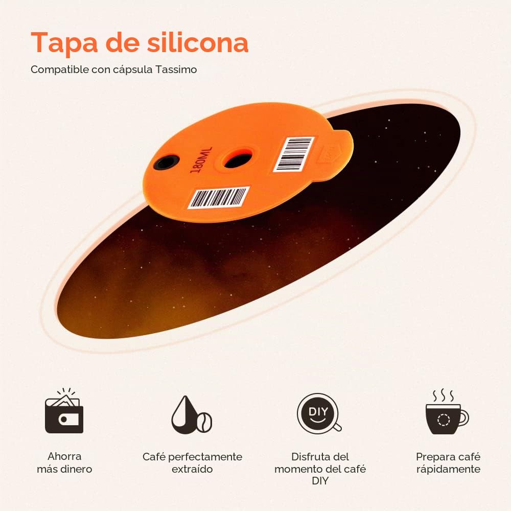 Tassimo - Cápsulas recargables de 60 + 180 ml + tapas de silicona adicionales de 200 + 220 ml, cápsulas de café reutilizables para máquina Tassimo, cápsulas Tassimo reutilizables con un prensador de