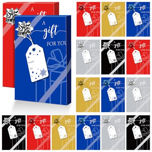 TecUnite 30 Pcs Gift Card Box Holders Gifts for You Present Greeting Card Holder with Paper Tags and Bows Mini Favor Wrapping Boxes for Holiday Party (Classic Color, Festival)