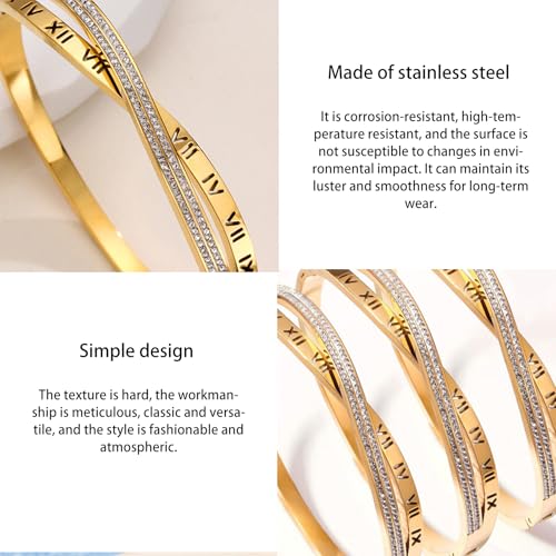 18K Gold Plated 316L Stainless Steel Bracelets Bangle Collection - 12 Unique Designs + Matching Diamond-Accent Titanium Steel Chain, Gift for Women4