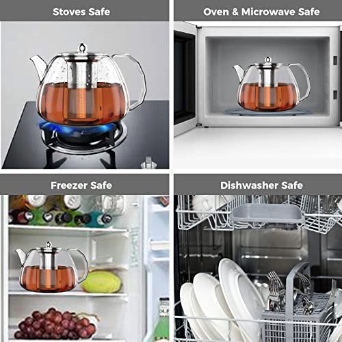 Luvan Tetera de Vidrio de 1300ml con Infusor Removible, Hervidor Seguro de Agua para Estufa, Tetera de Cristal para Té… - Imagen 6