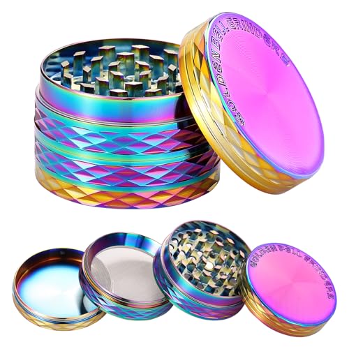 LIHAO Grinder Pollen Crusher 4-teiliges Set 2inch Krautmühle Zinklegierung für Gewürze, Spice, Kräuter, Herb (Multifarben)