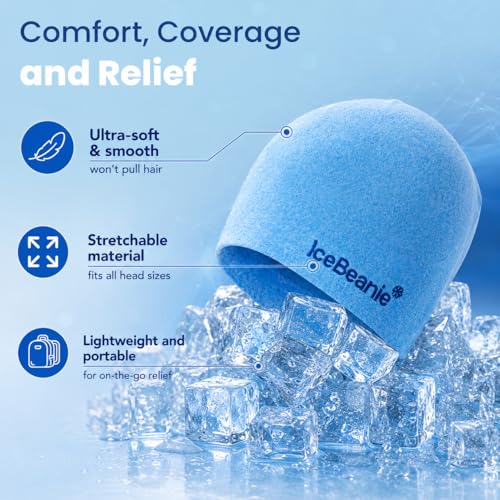 Image of IceBeanie Migraine Relief Cap, As Seen on Shark Tank, Soft & Stretchy Gel Tension Headache Relief Cap, Extended Cooling Hangover Ice Hat, Odorless Head Wrap Ice Pack Wrap, Headache Migraine Mask
