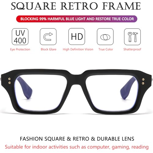 Image of AIEYEZO Fashion Square Blue Light Glasses for Men Women Retro Thick Frame Blue Light Blocking Computer Glasses