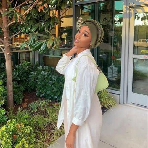 Image of DRESHOW African Women Turban Caps Beanie Twist Headscarf Pre-Tied Double Twisted Braid Hair Cover Wrap Hat Chemo Cancer Cap