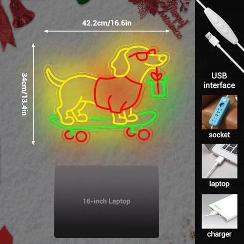 Image of Christmas Led Sign, Gift for Dachshund Women, Dimmable Dog Lover Gift for Christmas Decorations USB Powered 16.6x13.4in