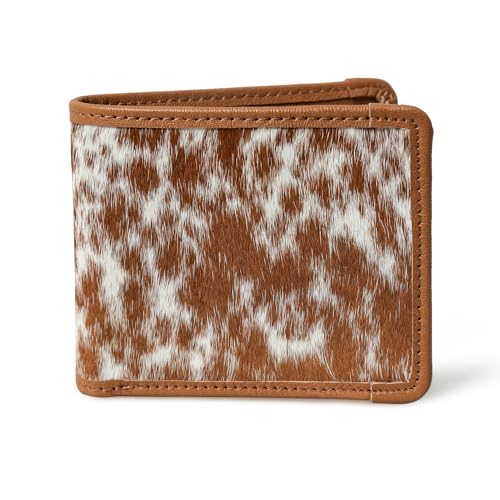 Genuine Cowhide Leather Bifold Wallet for Men – Handmade, RFID Blocking, 8 Card Slots, Slim Minimalist Western Wallet with Money Clip – Brown & White
