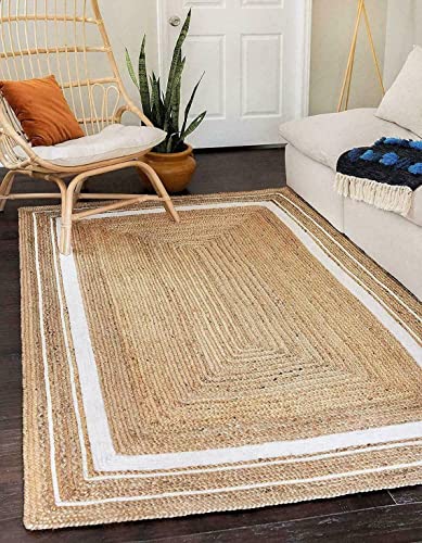 Alfombra trenzada india hecha a mano, de yute natural, para uso doméstico, alfombra de suelo, alfombra rectangular (5 x 8 pies) Cover
